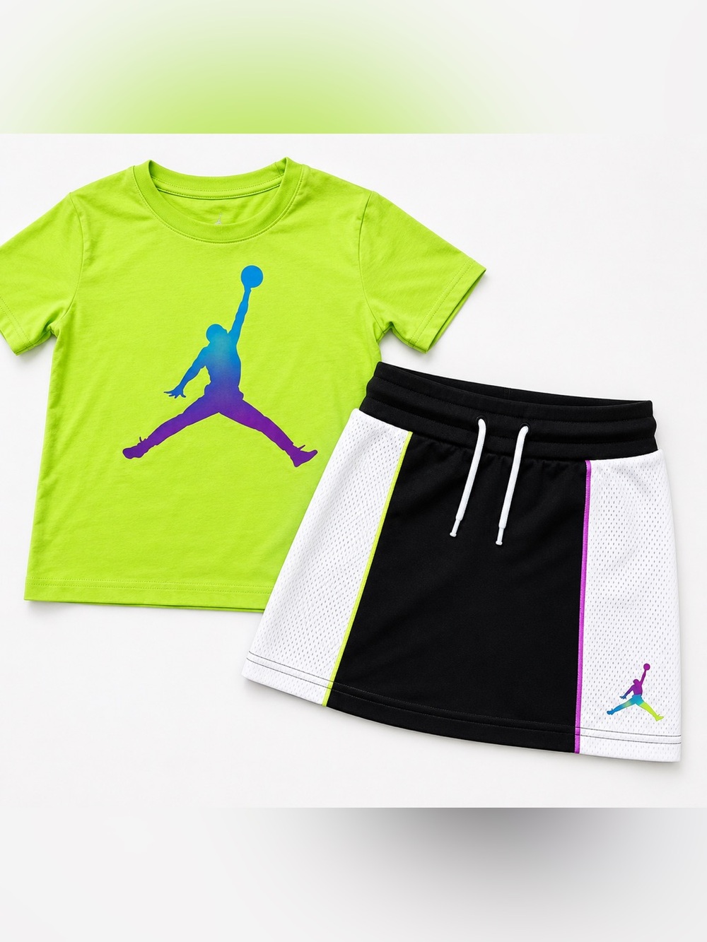 Girls' Lime Green Basketball Graphic Tee and Skort Set